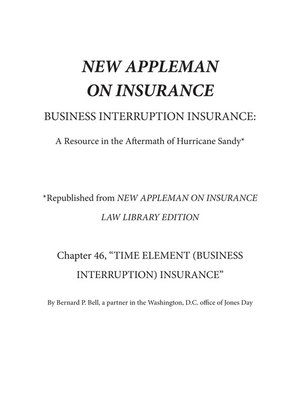cover image of New Appleman on Insurance: Business Interruption Insurance